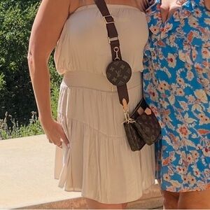Naked Zebra Beige Strapless Tiered Mini Dress